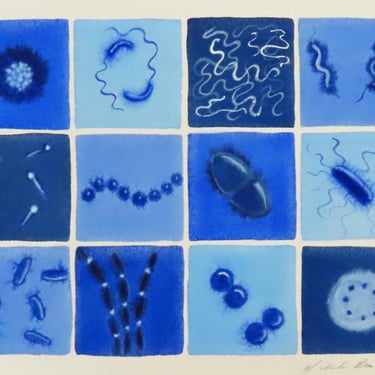 Blue Bacteria  - original watercolor painting of microbes - microbiology art 