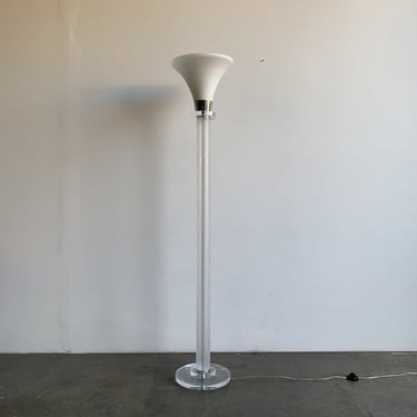 Lucite Floor Lamp With A Milk Glass Shade 