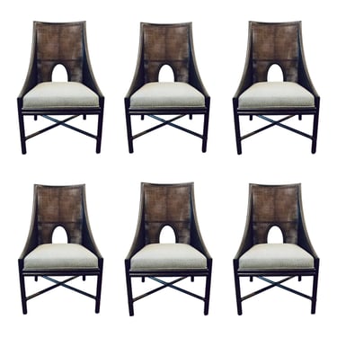 Barbara Barry for Baker / McGuire Organic Modern Caned Dark Tobacco Dining Chairs Set of Six