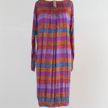 1980’s Missoni Silk Jersey Hallucinatory Color Field Cocoon Silhouette Dress / ML