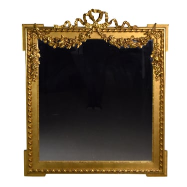 Antique French Louis XVI Neoclassical Style Carved Gilt Wood Overmantle Mirror 
