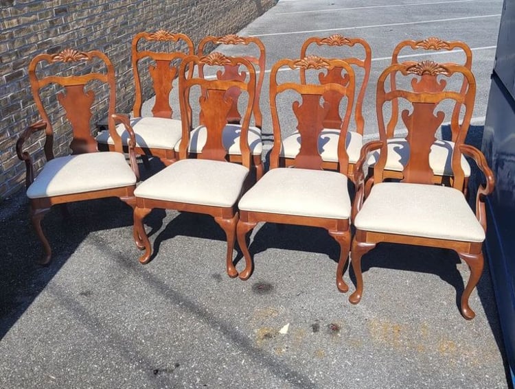 Eight Queen Anne Style High Back Cherry Dining Chairs