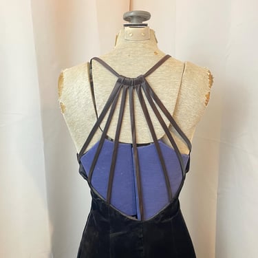 Cage Dress Black Satin Velvet Halter 1990s Vintage Geary Rourke Kamisoto 6 S 