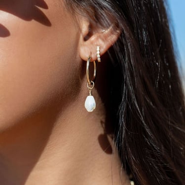 White Opal Huggie Hoop Earrings - Ipolani 