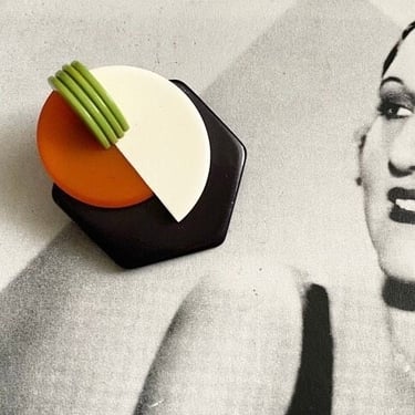 Art Deco Vintage Green, Orange & Black Bakelite  Geometric Modernist brooch by BakeliteBa