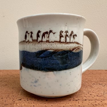 Vintage Speckled Blue Whale Penguin Mug | Otagiri Takahashi | Japan 