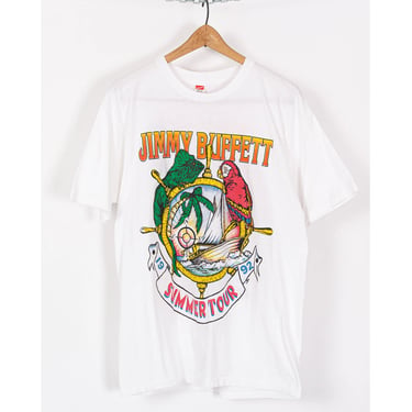 1992 Jimmy Buffett Summer Tour T Shirt - Men's Medium, Women's Large | Vintage 90s White Margaritaville Graphic Concert Tee 