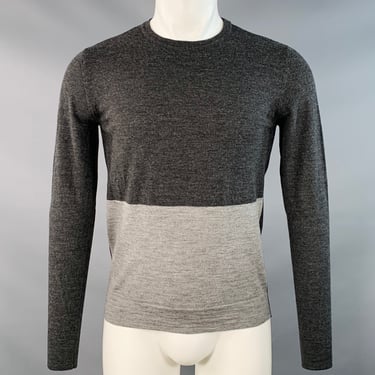 BALENCIAGA Size S Grey Charcoal Two Toned Wool Crew Neck Pullover