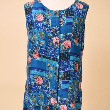 Blue Floral Patchwork Print Silk Tank + Shorts by In Stock, M/L