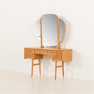 Scandinavian mid century oak dressing table in the style of Henning Kjaernulf, 1970s 