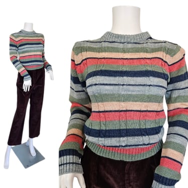 1970's Pastel Blue Stripe Acrylic Pull Over Sweater I Sz Sm I Exclusive Imports 
