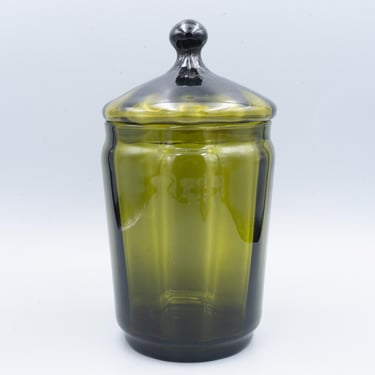 Empoli Verde Style Mid Century Modern Glass Jar with Lid | Vintage Glassware Container 