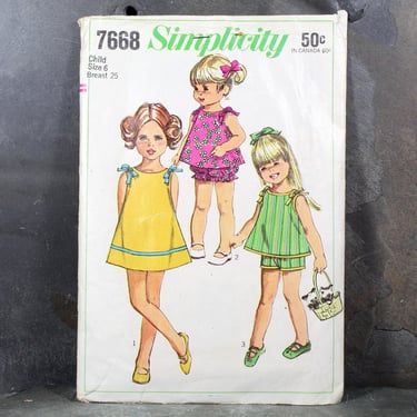 1969 Simplicity #7668 Children's Mod Summer Outfits Pattern | Girls Size 6/Breast 25