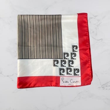 1970s Pierre Cardin Silk Scarf -  Burnt Orange, Black, Tan, Cream -  Logo Design -  31