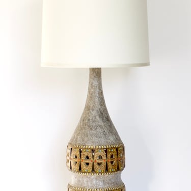 Raphael Giarrusso Tall Peirced  French Ceramic Table Lamp Accolay Circa 1967 