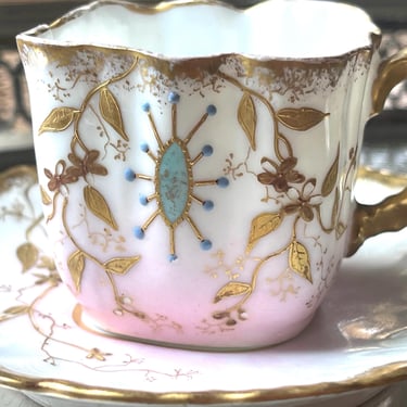 Antique French Denitasse Porcelain Cup and Saucer 