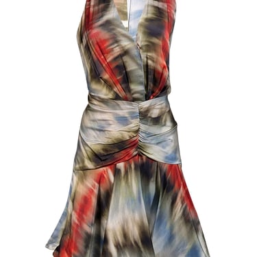 Silvia Tcherassi - Green, Red, Cream, & Blue Print Silk Blend Ruched Dress Sz L