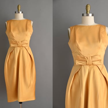 vintage 1950s Dress | Gold Satin Cocktail Party Dress | Small Medium 