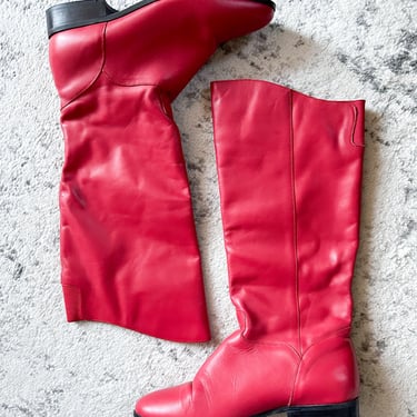 Vintage Red Leather Knee High Boots / size 8.5 