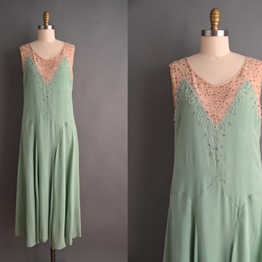 vintage 1920s dress | Rare Sparkly Rhinestone Covered Silk Chiffon Holiday Party Dress | Large 