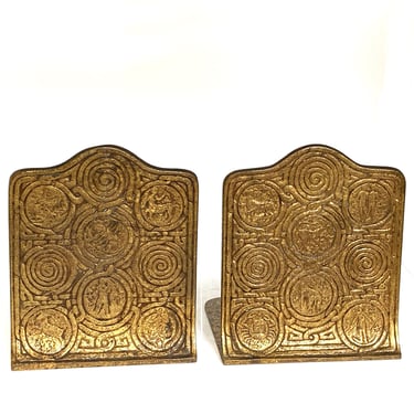 American Tiffany Studios Bronze Dore Zodiac 1091 Book Ends