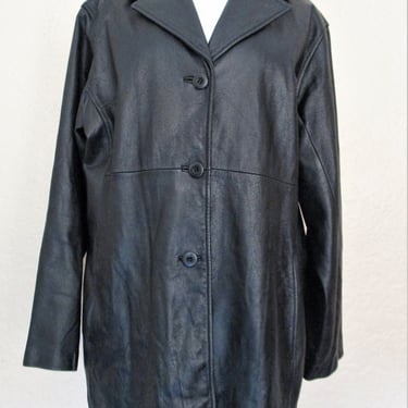 Vintage 1990s Maxima Wilsons Leather Peacoat, Medium Women, black leather coat 