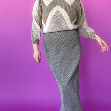 1980s Taupe Geometric Sweater, sz. XL
