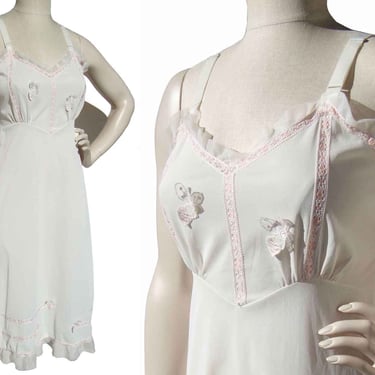 Vintage 60s Dress Slip White & Pink Lingerie S – D’Signer by Formula 