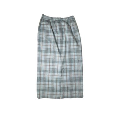 Vintage Pendleton Light Blue Plaid Tartan Wool Long Maxi Skirt, Size 8 