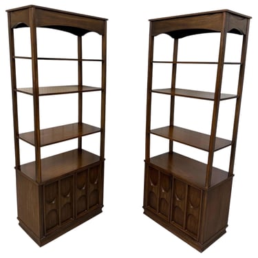 Mid-Century Modern Perspecta Style Walnut Bookcases - Set of 2 