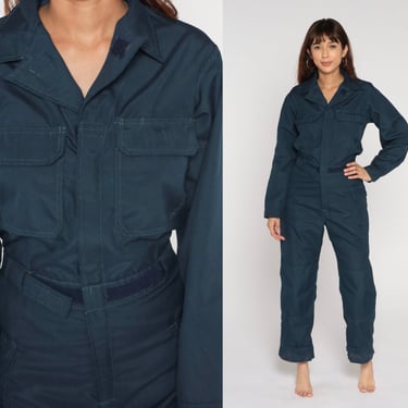 Navy Blue Jumpsuit Aramid Boiler Suit Long sleeve Coveralls Pants Workwear Uniform Boilersuit Streetwear Vintage Mens 36 R Medium 