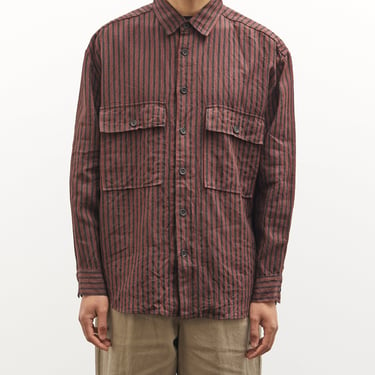 Evan Kinori Big Shirt, Navy/Red Yarn Dyed Linen Stripe