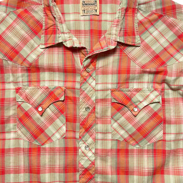 Vintage 1950s/1960s Penney's RANCHCRAFT Western Shirt ~ size L ~ Cowboy ~ Rockabilly ~ Snap Button ~ Plaid 