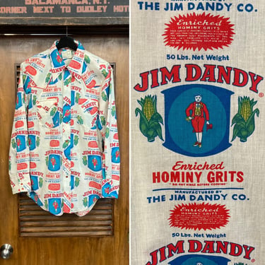 Vintage 1960’s -Deadstock- Jim Dandy Grits Pop Art Western Mod Snap Button Cowboy Style Shirt, 60’s Vintage Clothing 
