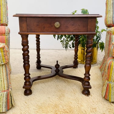 French Style Twisted Oak Side Table With Drawer