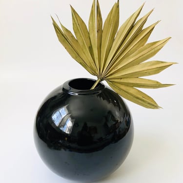 Large Vintage 80s Modern Black Sphere Vase 