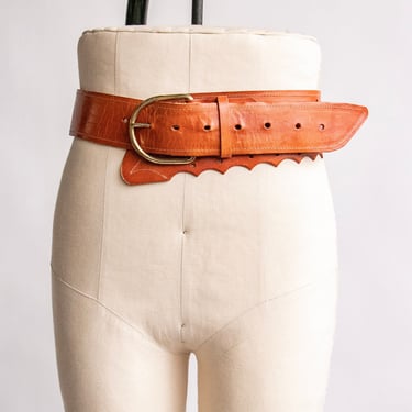 1970s Leather Belt Brown Waist Cinch 