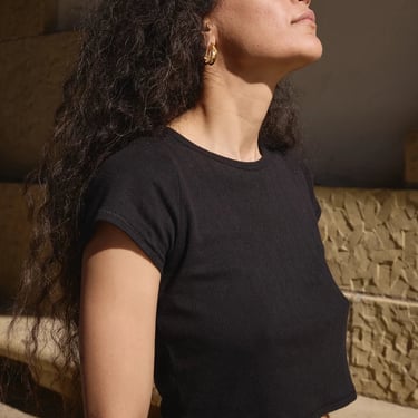 Crop Pointelle Tee - Black