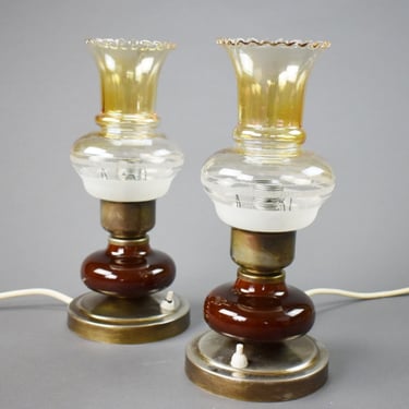 Vintage Rustic Set of 2 Desk Lamps, Metal and Glass Table Lamp made in Yugoslavia, Mid Century Bedside Fixture from the 1960's, MCM Lamps 