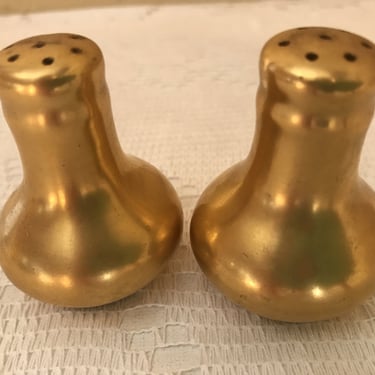 Vintage  Gold Porcelain Salt and Pepper Shakers with corks- Nice Condition- 2