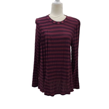 NEW! Clara Collins Long Sleeve Top Shirt Soft Striped Purple Wine Red Stretch L 