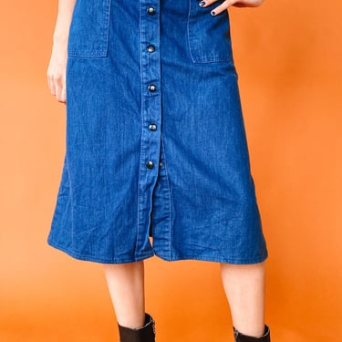 1990s Denim Button-Up Midi Skirt, sz. XXS