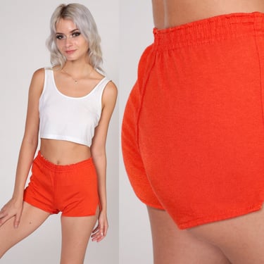 Orange Hotpants 70s Mod Shorts Side Slit Retro Pinup Short Shorts Summer Pin Up Hot Pants Festival Nylon Seventies Vintage 1970s 2xs xxs 