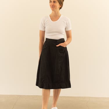 Vintage 26 27 Waist Black Side Button A line Skirt | 50s Cotton Knee Length Skirt | XS S 
