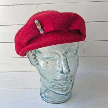 Vintage Red Beret With Gemstones // Red Retro Hat For Women // Perfect Gift 