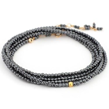 Hematite Wrap Bracelet - Necklace - 18k Gold + Hematite