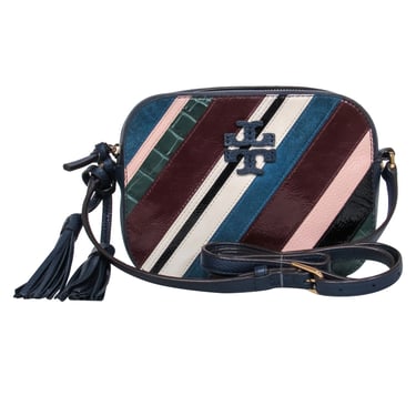 Tory Burch - Navy Pebbled Leather w/ Multi Fabric Front Crossbody