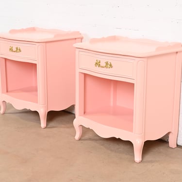 Drexel French Provincial Louis XV Pink Lacquered Nightstands, Newly Refinished