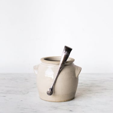 Petite Stoneware Crock with Silver Tongs