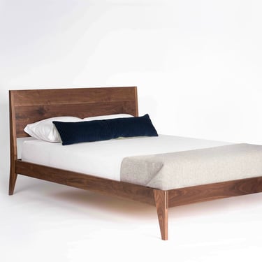 Solid Wood Platform Bed | Walnut Bed | Mid Century Modern Bedframe and Headboard | Storage Bed | Custom Made Furniture | King Queen Full 
